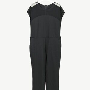 Marie Saint Pierre Black Neoprene Mesh-Trim Jumpsuit